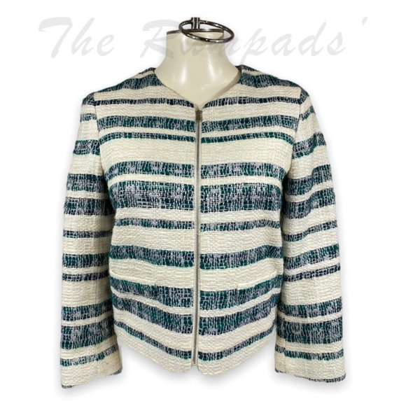Zara Basic Striped Green, White Zip-up Blazer Size XS - Picture 1 of 12